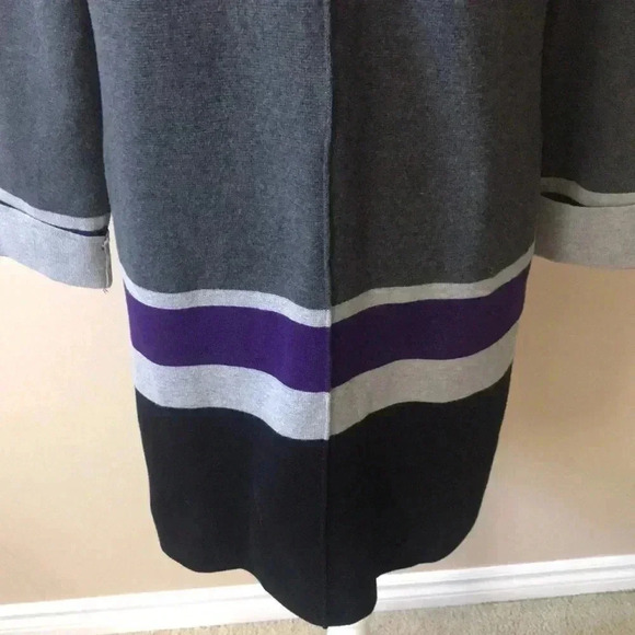 Calvin Klein Open Front Color Block Cotton Blend Striped Long Cardigan- Size MP - Picture 7 of 9